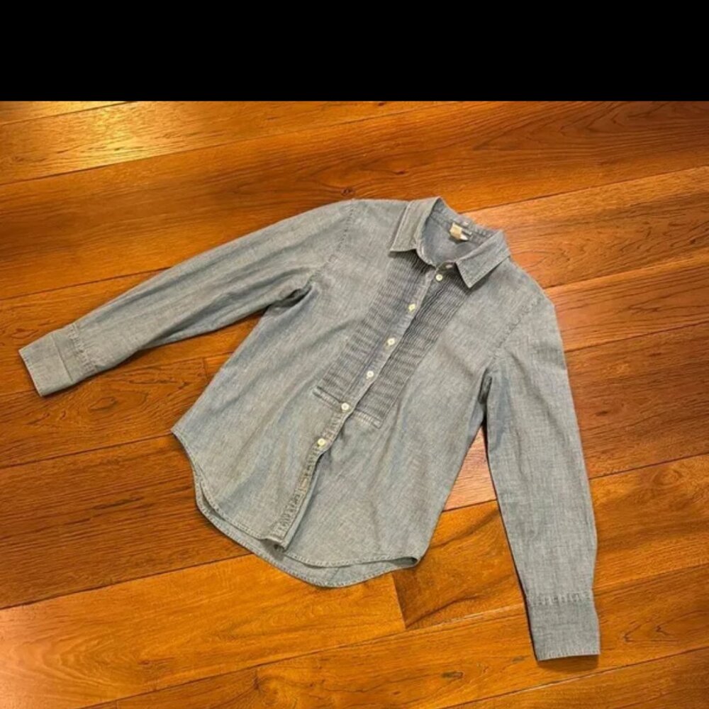 J. Crew Pleated Tuxedo Chambray Button Up Shirt S… - image 2